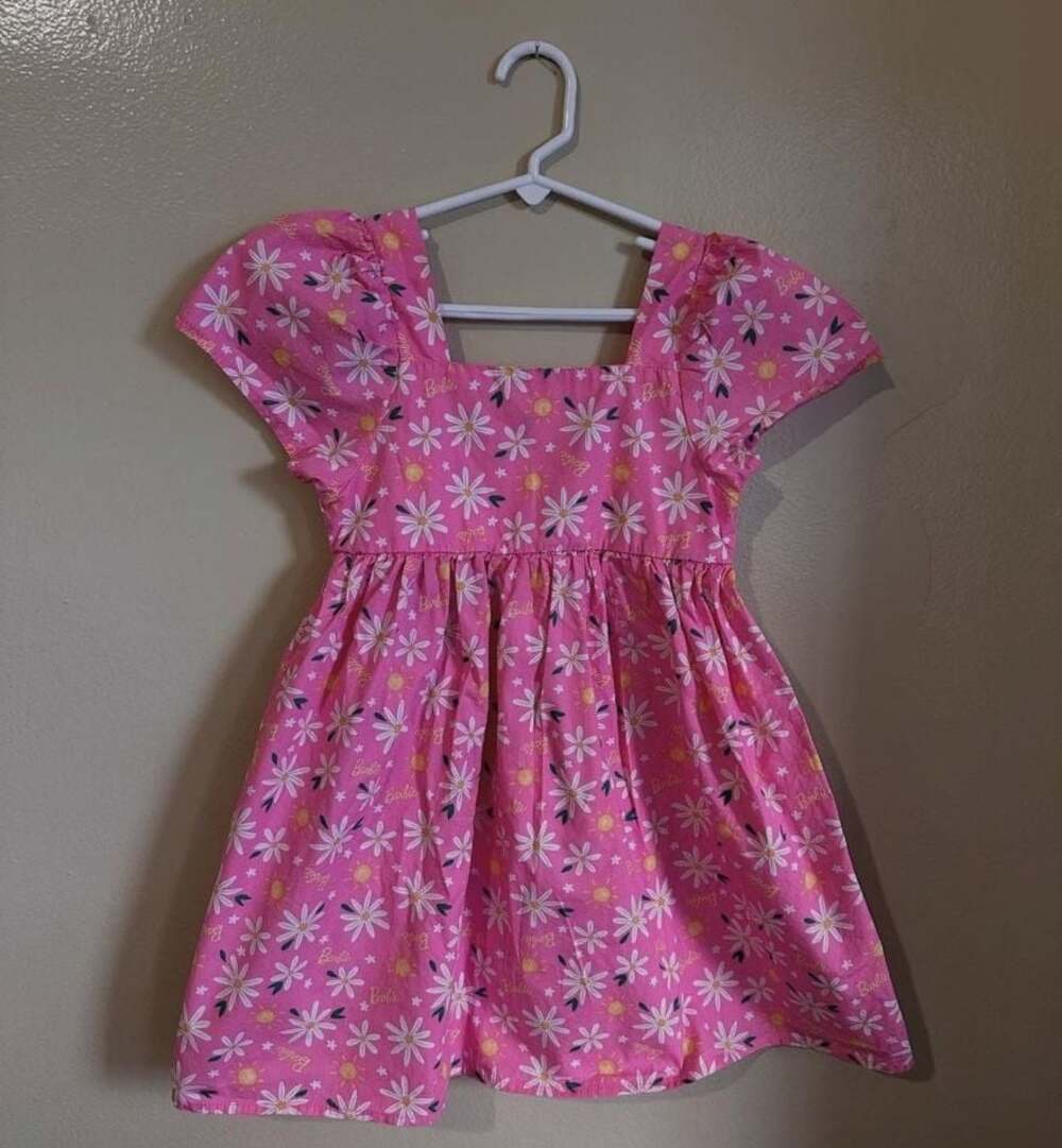 Barbie Girls Pink Daisy Floral Smocked Back Dress Size 8